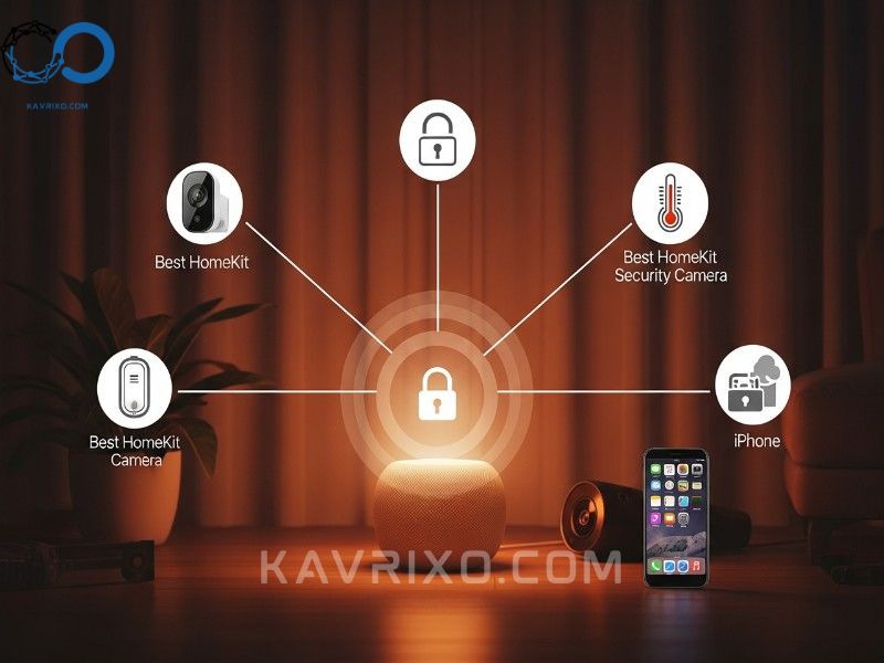 a-comprehensive-smart-home-ecosystem-graphic-illustrating-the-seamless-integration-of-the-best-homekit-security-camera-with-other-homekit-devices