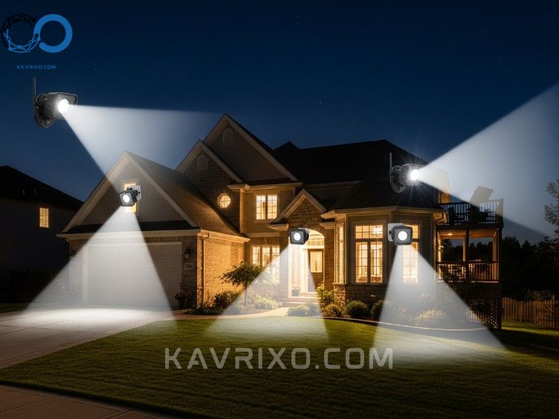 a-secure-suburban-home-utilizing-the-best-diy-surveillance-camera-system-and-security-lighting-at-night