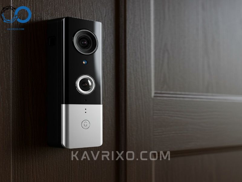 close-up-of-a-sleek-wide-angle-video-doorbell-security-camera-on-a-dark-wood-door
