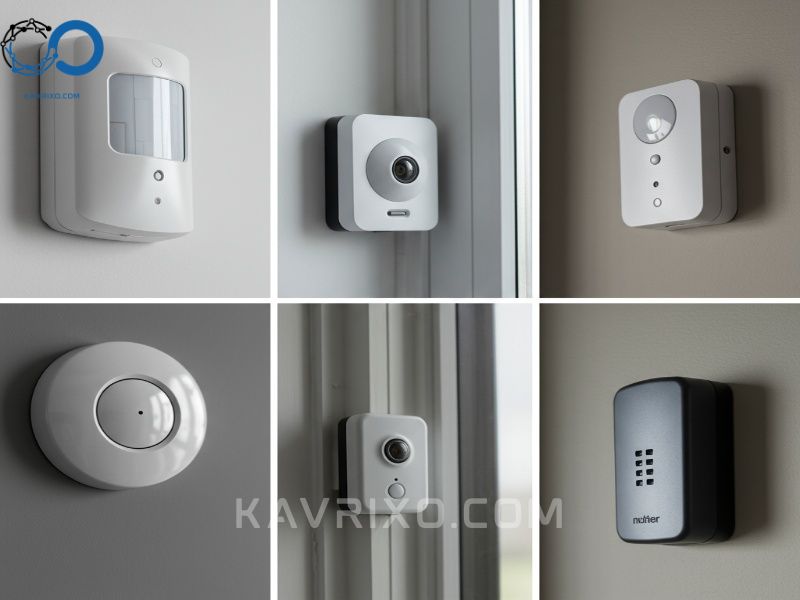 collage-de-sensores-de-sistemas-de-alarma-detector-de-movimiento-contacto-magnetico-y-sensor-sismico