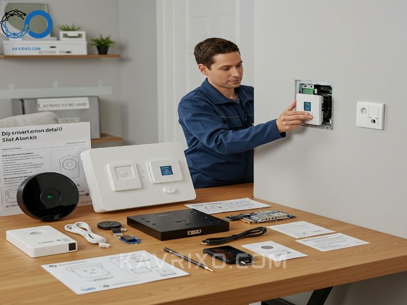 comparison-image-showing-the-hardware-components-of-a-diy-smart-alarm-kit-versus-professional-installation-of-a-complex-smart-alarmanlage
