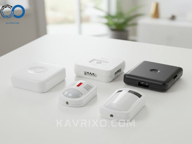 components-of-a-wireless-portable-burglar-alarms-kit-showing-the-hub-and-sensors