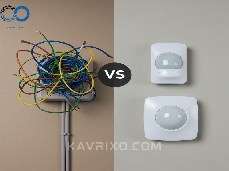 contrast-messy-wired-system-vs-clean-wireless-motion-sensor