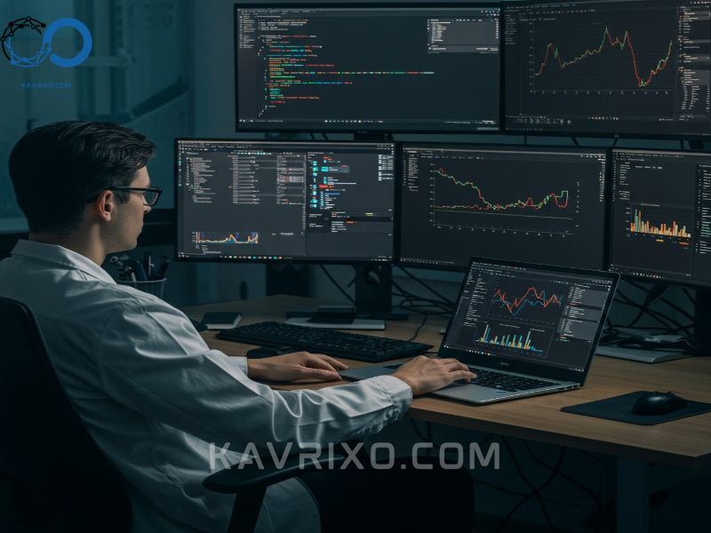 data-scientist-working-on-a-laptop-at-a-desk-with-monitors-displaying-code-data-visualizations-and-ai-training-curves