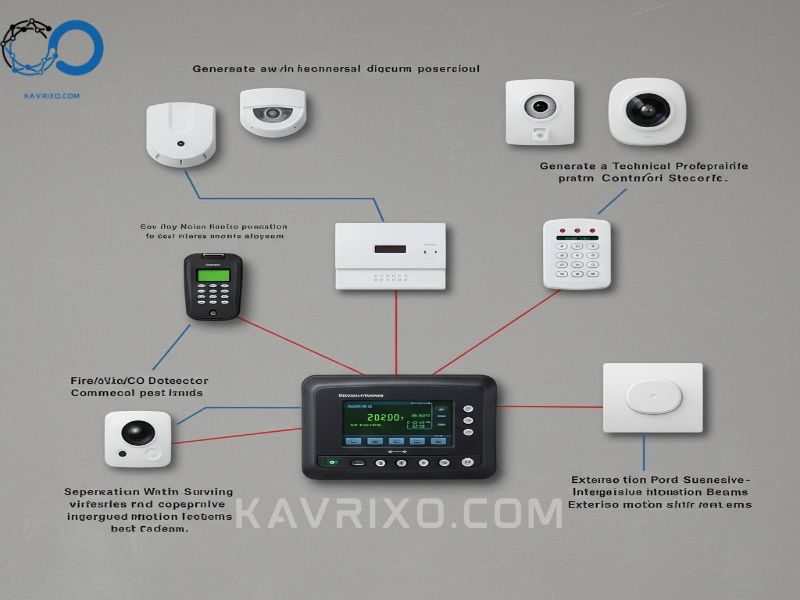 diagrama-de-seguridad-de-propiedad-comercial-sensores-de-intrusion-incendio-y-movimiento-conectados-al-panel-central