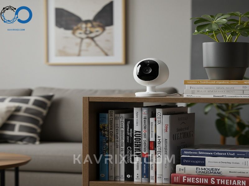 discreet-homekit-security-camera-on-a-modern-bookshelf-monitoring-the-living-room