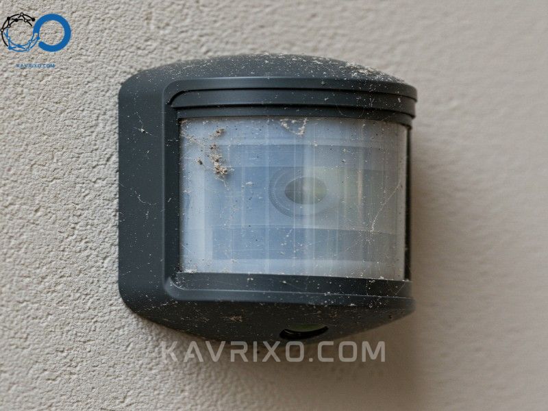 dust-and-cobwebs-obscuring-a-motion-detector-lens-highlighting-the-need-for-regular-cleaning-in-burglar-alarm-maintenance