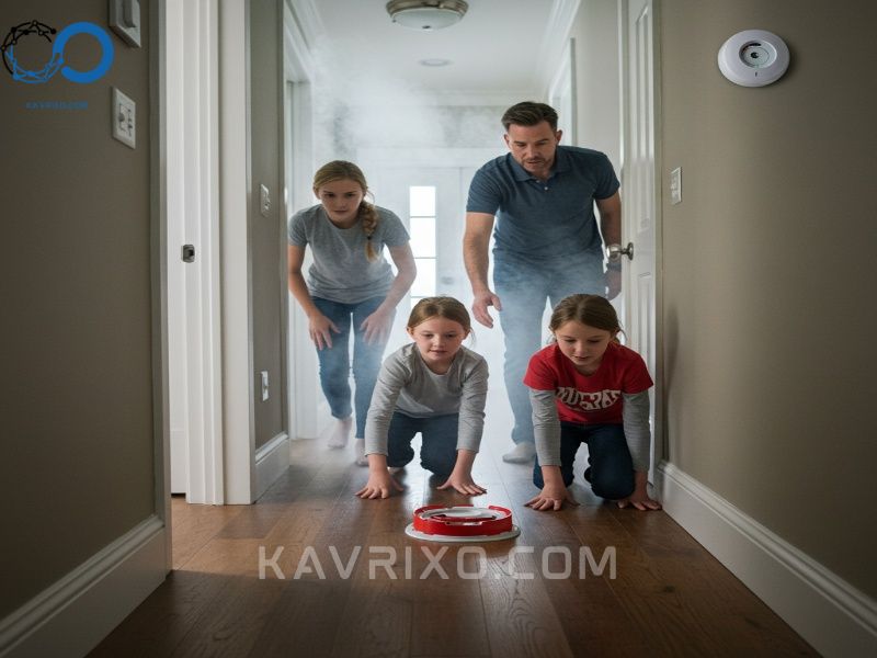 family-practicing-fire-escape-plan-with-integrated-carbon-monoxide-and-fire-alarm-systems-for-home-safety