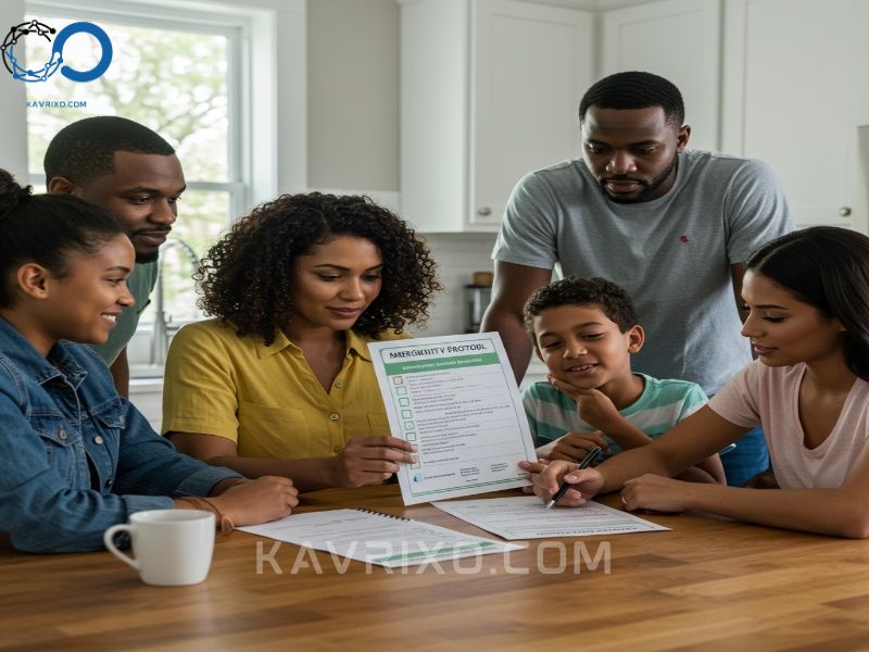 family-reviewing-their-detailed-emergency-response-protocol-for-their-unmonitored-home-security-system