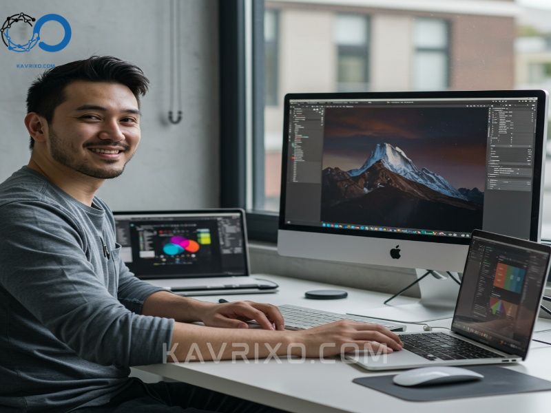 graphic-designer-working-on-a-minimalist-desk-with-a-macbook-pro-and-large-professional-monitor