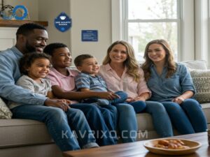 happy-omaha-family-relaxing-in-their-living-room-with-a-visible-security-placard