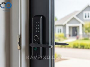 high-security-smart-lock-integrated-into-a-front-door-a-crucial-piece-of-modern-home-security-equipment-for-enhanced-home-protection