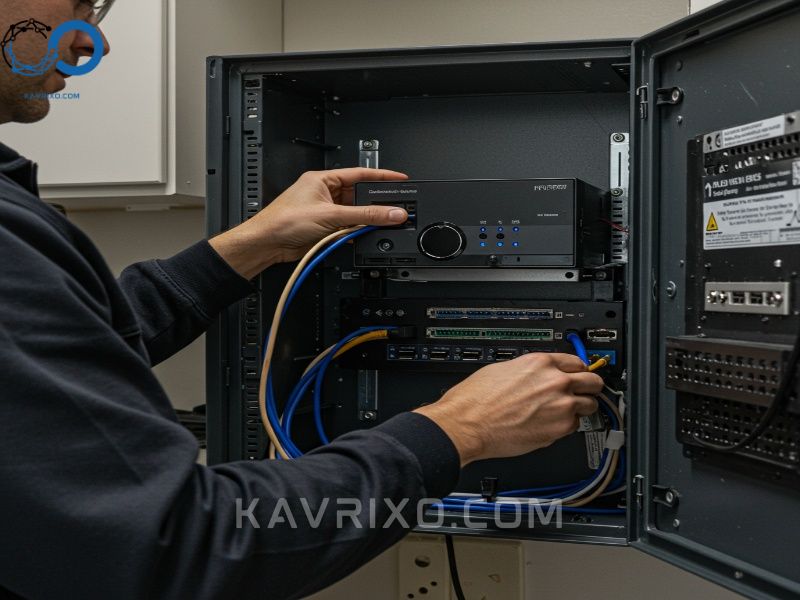 installing-the-nvr-hub-for-the-best-wired-home-security-cameras-system-with-organized-cable-routing