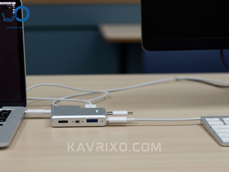 macbook-air-using-a-usb-c-hub-connected-to-a-monitor-flash-drive-and-ethernet-cable