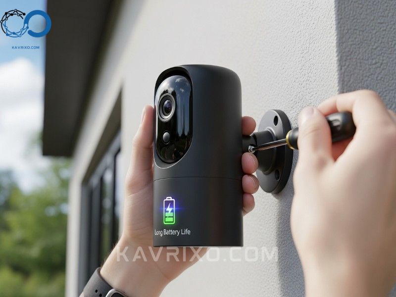 modern-wireless-security-camera-mounted-on-a-wall-showing-long-battery-life