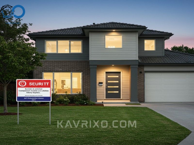 moderna-casa-con-cartel-de-seguridad-y-sirena-de-alarma-visible-cerca-de-la-puerta-del-garaje