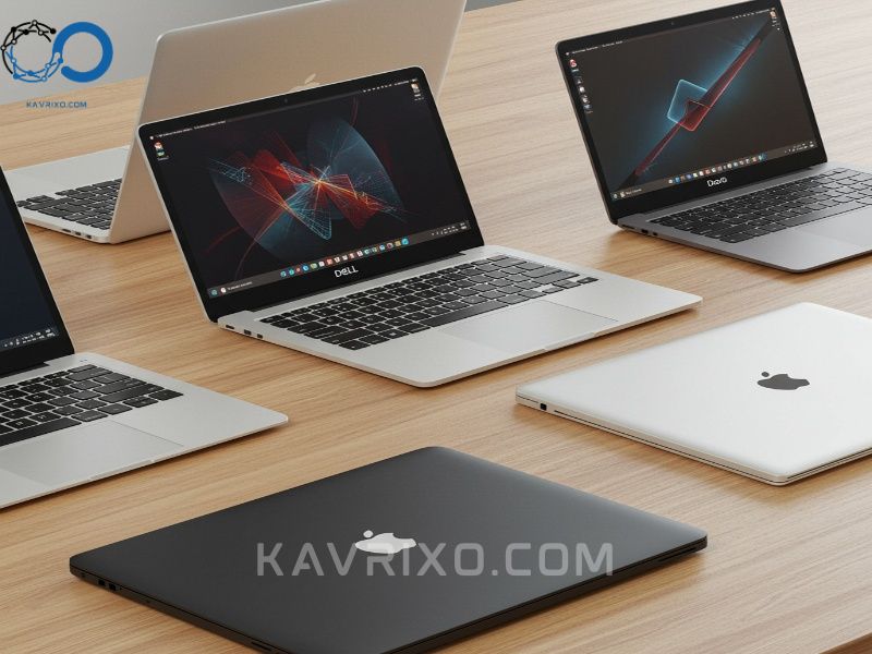 multiple-modern-laptops-from-various-brands-displayed-on-a-wooden-desk