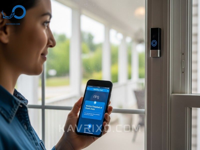 persona-mirando-el-timbre-de-video-ring-por-la-ventana-mientras-recibe-una-alerta-de-seguridad-en-el-smartphone