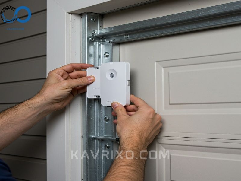 professional-installation-of-a-high-security-magnetic-contact-sensor-for-a-garage-door-alarm-system-ensuring-perimeter-protection