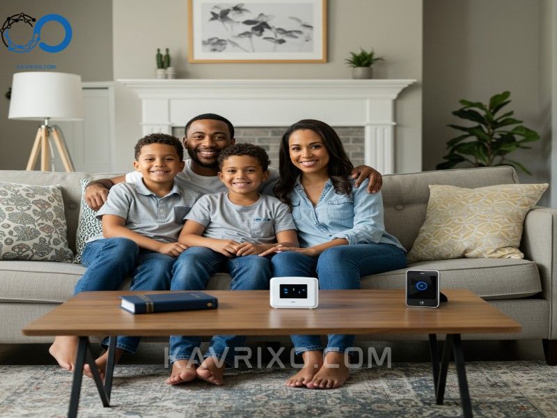 relaxed-nashville-family-on-a-sofa-with-a-visible-security-panel-conveying-safety