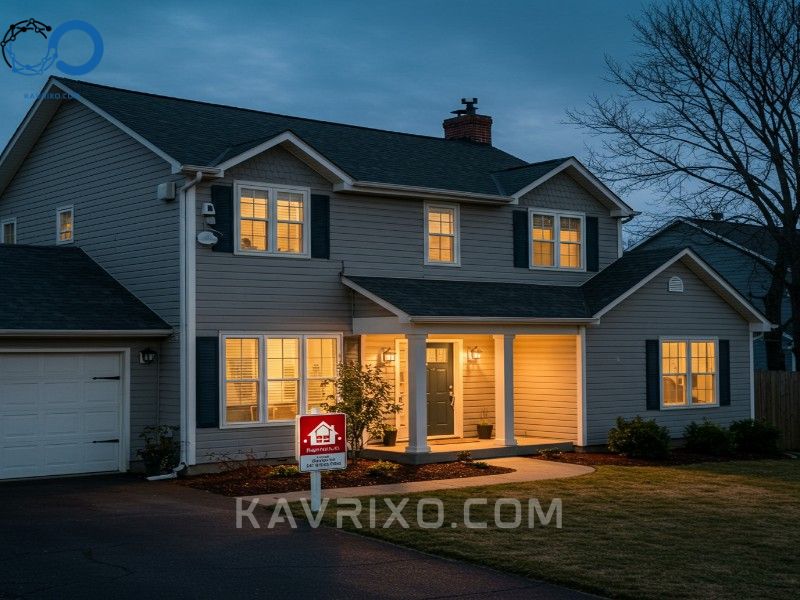 secure-well-lit-suburban-home-at-dusk-with-visible-security-cameras-and-an-alarm-sign