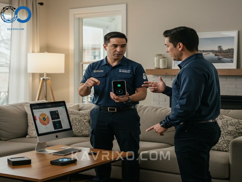 security-professional-advising-a-homeowner-on-the-installation-and-use-of-comprehensive-home-security-products-and-tools