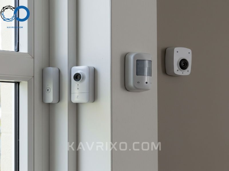 sensor-inalambrico-de-puertaventana-y-detector-de-movimiento-en-un-marco-de-ventana-blanco