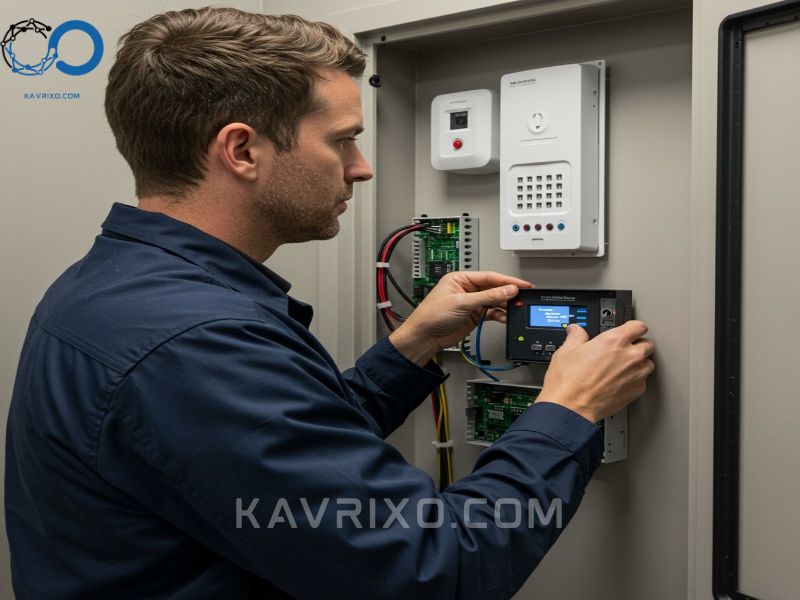 technician-installing-a-high-security-hardwired-alarm-panel-control-unit-in-a-hidden-location-for-tamper-resistance