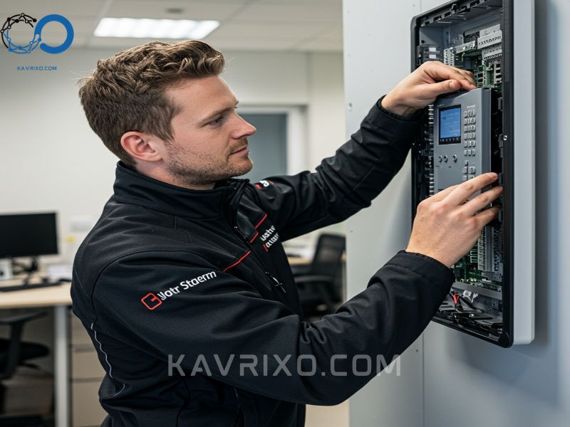 tecnico-de-seguridad-profesional-instala-panel-de-control-de-alarma-central-en-una-oficina-comercial