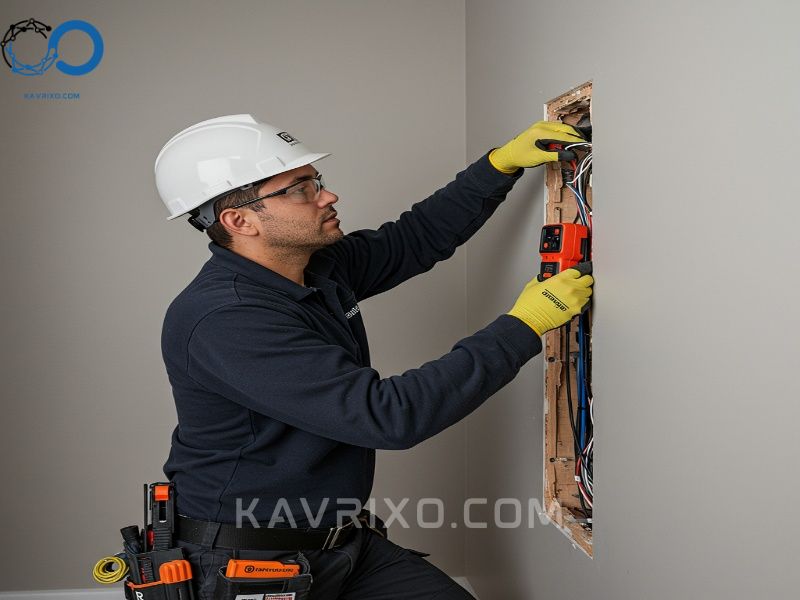tecnico-instalador-de-alarmas-pasando-cableado-de-bajo-voltaje-a-traves-de-una-cavidad-de-pared
