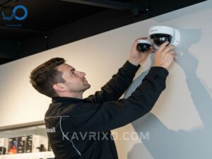 tecnico-instalando-cuidadosamente-una-camara-de-seguridad-domo-hd-en-la-pared-de-un-espacio-comercial