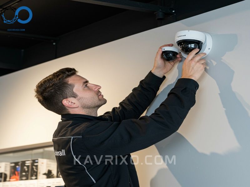 tecnico-instalando-cuidadosamente-una-camara-de-seguridad-domo-hd-en-la-pared-de-un-espacio-comercial