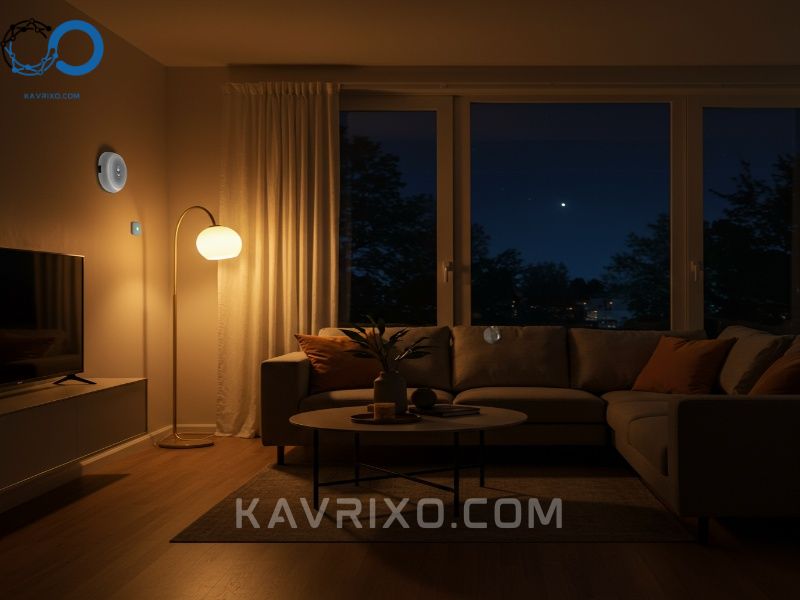 vista-interior-nocturna-de-una-sala-moderna-con-luz-indicadora-de-sensor-de-seguridad-activo